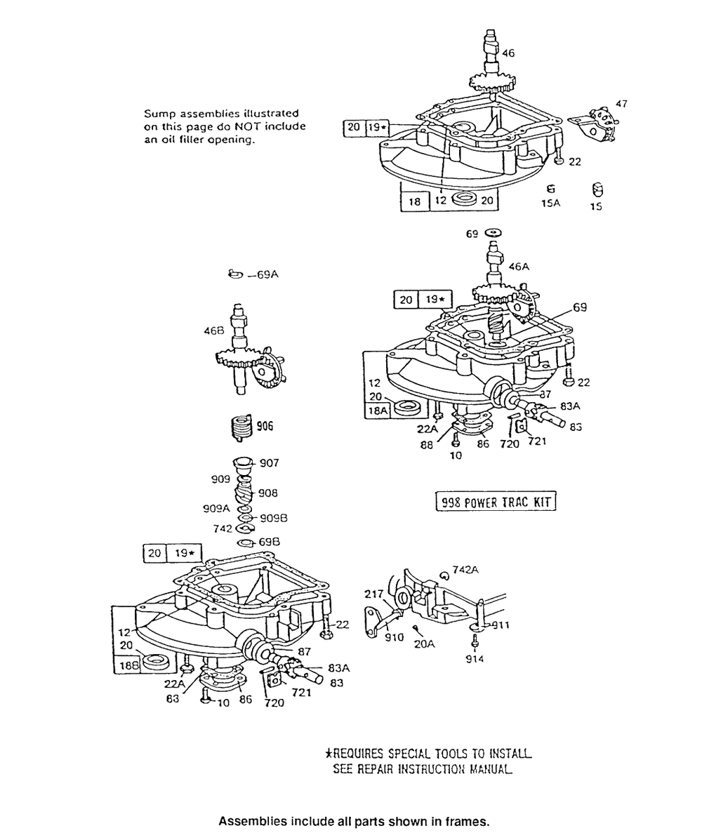 (3) Sump Bases Diagram and Parts List for 92987-3268-01  Briggs and Stratton Engine